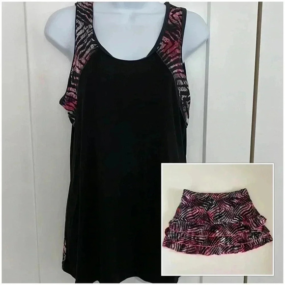 XL Set Sofibella Ruffled Tennis Golf Pickleball Skort Pink and Black - Picture 1 of 12